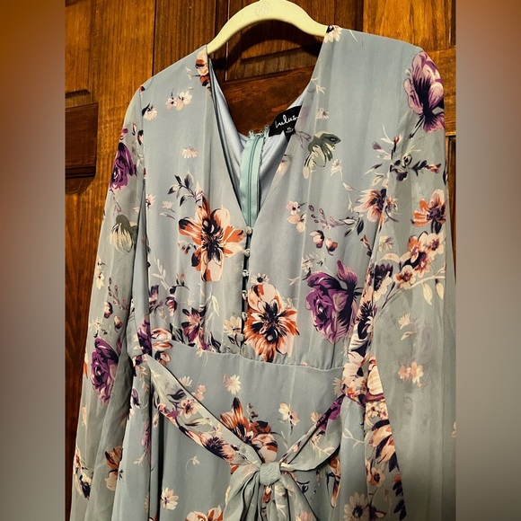 Lulu’s Always Yours Light Blue Floral Print Long Sleeve Skater Dress Size XL NWT - Picture 8 of 12